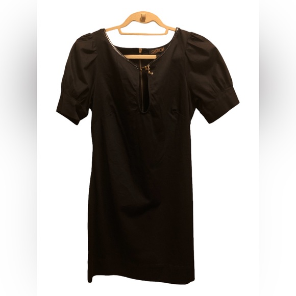 LaRok Vintage Exaggeration Puff Sleeve Keyhole Black Mini Dress - Picture 6 of 12